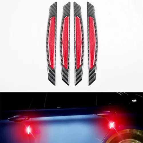 Set of four red and black vertical carbon-fiber style car trim pieces