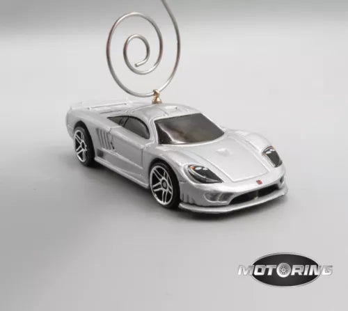 Saleen S7 diecast car ornament, silver-gray model car with wire hanging hook