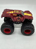 Hot Wheels Max-D diecast monster truck, red with flame graphics and large black tires