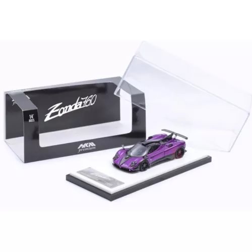 Purple 1:64 scale super racing diecast sports car with display base and clear case
