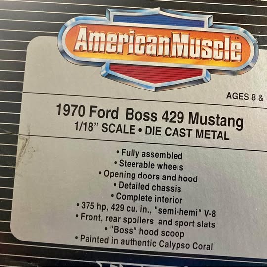 1970 Ford Boss 429 Mustang die-cast metal model in retail box