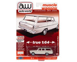 1:64 1963 Chevy II Nova station wagon diecast model car, silver with red interior