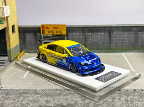 1:64 scale JDM diecast Civic Type R FD2 model car with blue and yellow livery