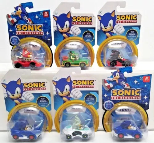 Sonic the Hedgehog diecast race car vehicles in blister packs, assorted colors