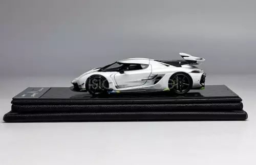 1:64 sports model diecast resin car, white with black accents on display base