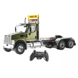 1/16 diecast RC tandem tractor truck with olive green cab and black chassis