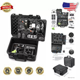 Black hard shell waterproof drone case open, with foam inserts and accessories