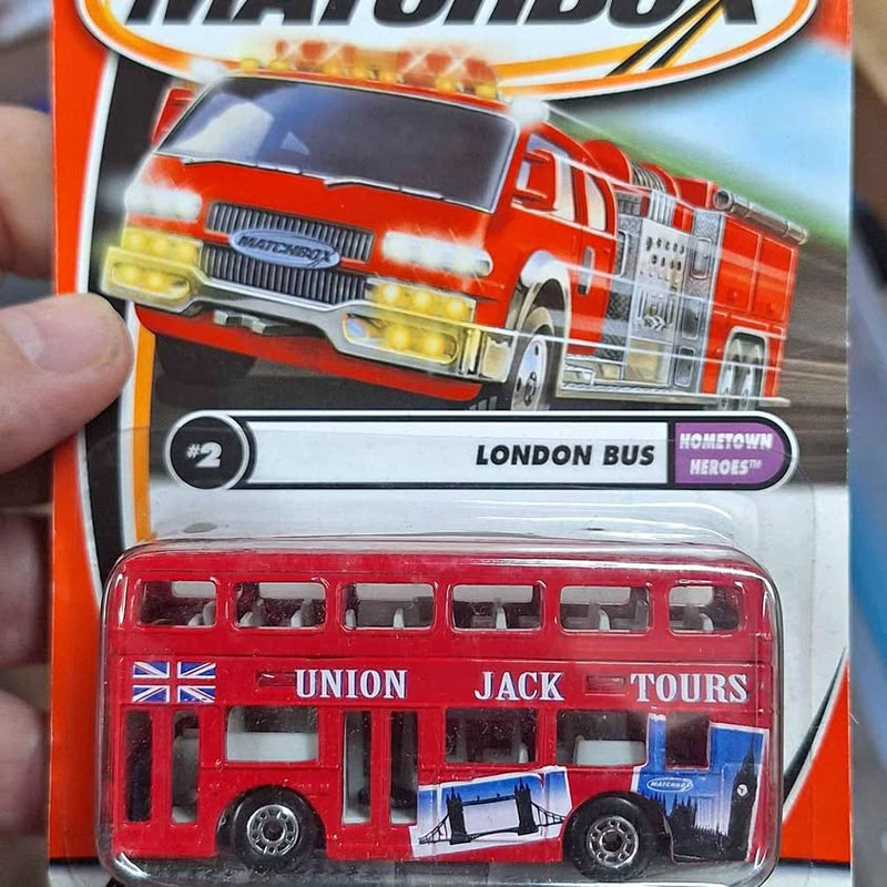 Red die-cast double-decker bus with Union Jack and 'UNION JACK TOURS' decals