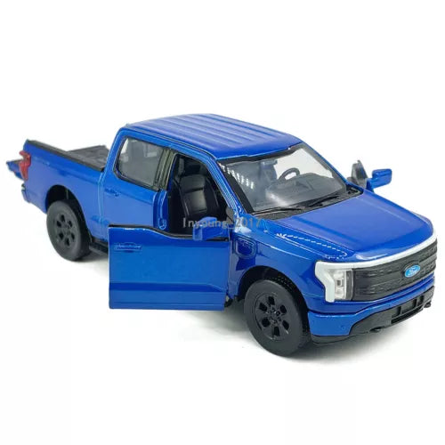 1:36 blue pickup truck diecast model car with open driver-side door