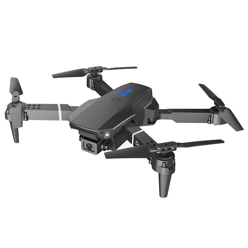 Foldable 4K camera drone, black quadcopter with front camera and four propellers