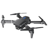 Foldable 4K camera drone, black quadcopter with front camera and four propellers