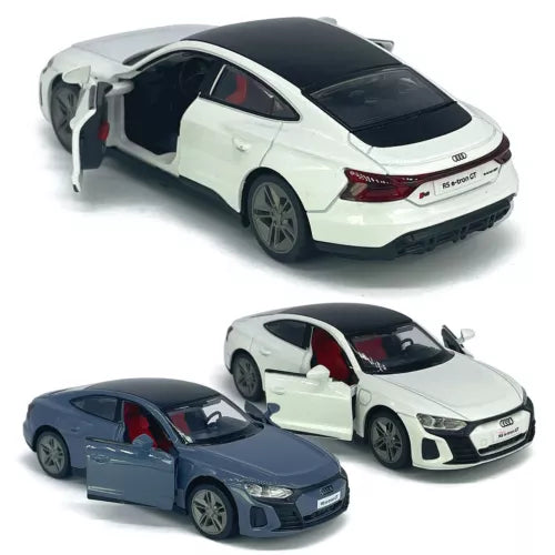Diecast Audi RS e-tron GT model car set, three cars in white and dark blue