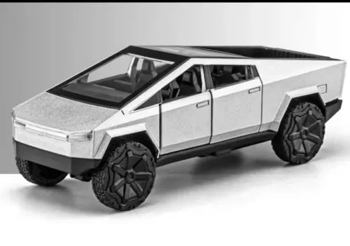Alloy diecast toy pickup truck model, silver body with black wheels