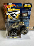 Monster Jam MEENTS diecast monster truck, black wheels, in clear blister packaging