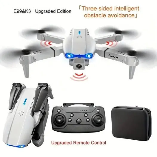 Foldable quadcopter drone with remote controller and black carrying case