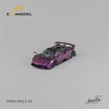 1:64 diecast model car Pagani Imola in midnight purple, front three-quarter view