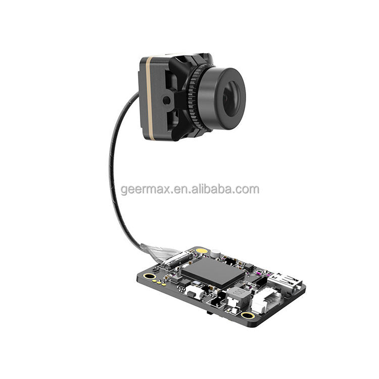 FPV drone video transmitter camera module with circuit board and coax cable