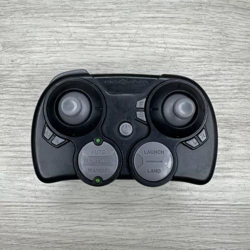 Black nano drone remote controller with dual thumb joysticks and control buttons