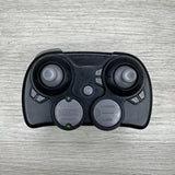 Black nano drone remote controller with dual thumb joysticks and control buttons