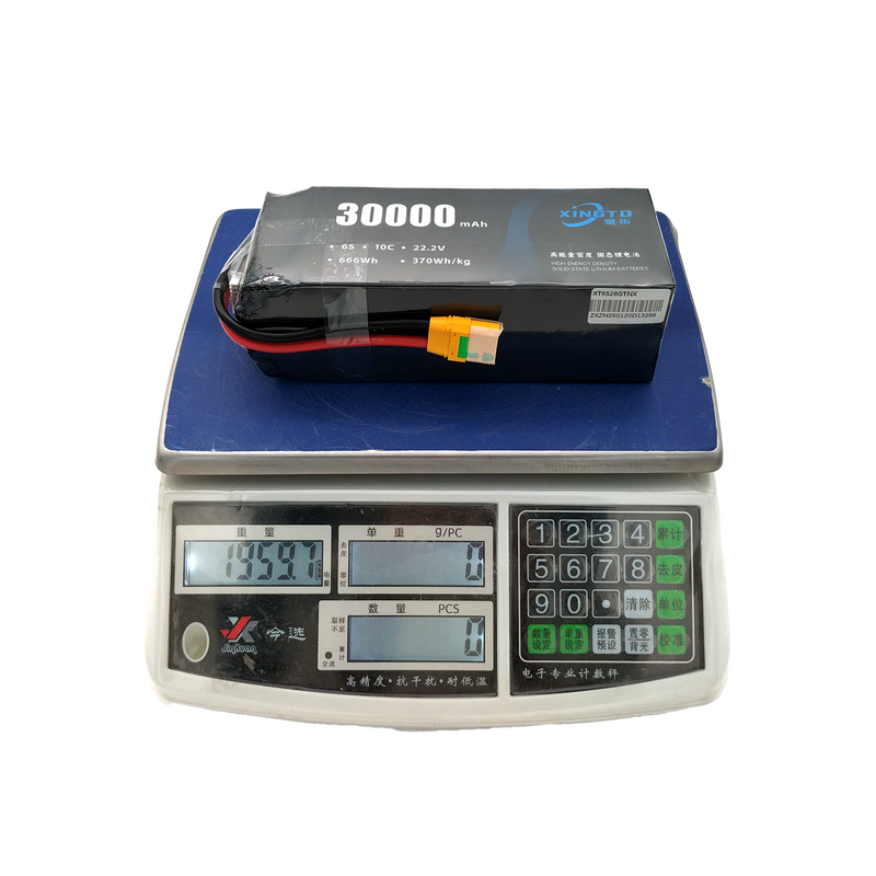 Lithium ion drone battery pack, 30000 mAh label, with connector lead
