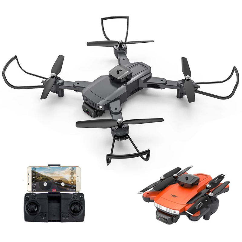 Foldable mini quadcopter drone with 4 propellers, remote controller and phone mount
