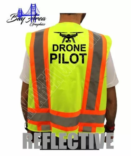Neon yellow reflective safety vest with orange stripes