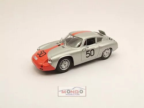 Diecast race car model with red nose, light gray body, number 50