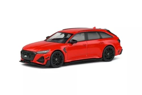 Red Audi RS6-R ABT station wagon diecast model car, front three-quarter view