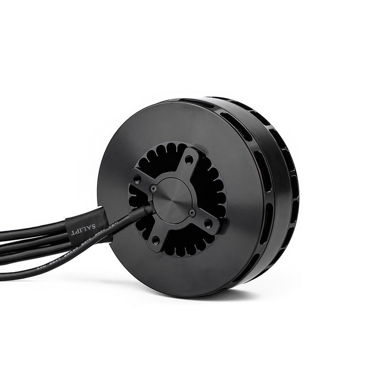 Brushless drone motor with black cable leads and circular mount