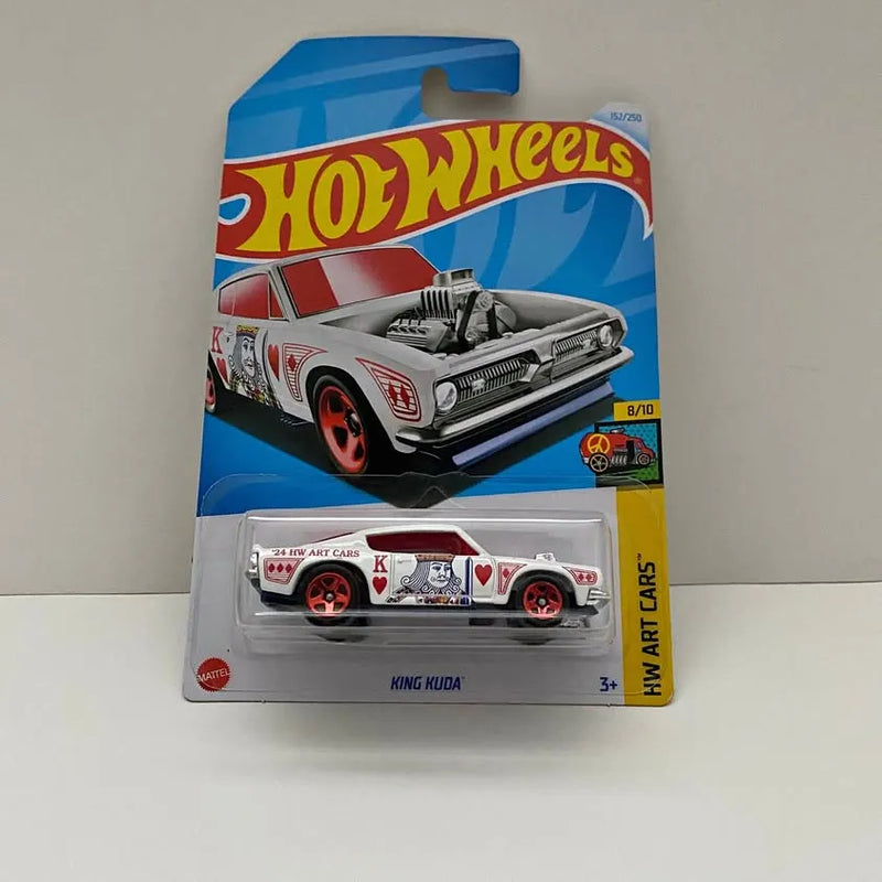 Diecast car in blister pack, white and red racing design, King Kuda.