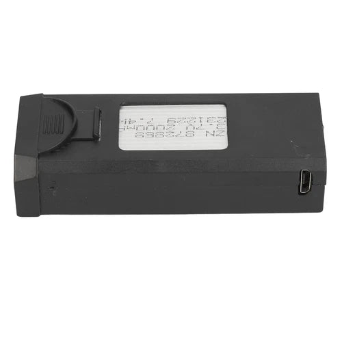 Rectangular black RC LiPo battery pack with white label and connector port