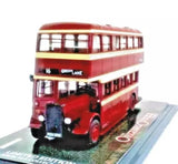 Red and cream diecast utility bus model with front grille and open upper windows