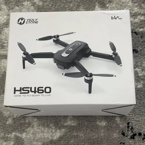 Foldable GPS quadcopter drone with camera, shown on product box, black