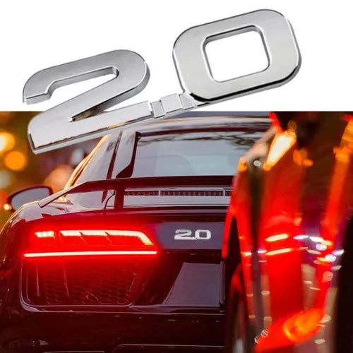Red diecast toy car rear view with LED taillights and 2.0 badge