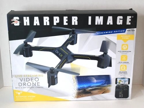 Video streaming drone in retail box with quadcopter design