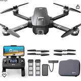 Folding quadcopter drone kit with controller, extra batteries, charging cables, and carrying case