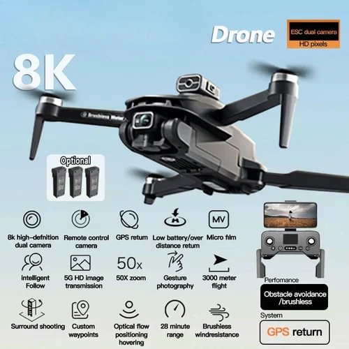 Professional quadcopter drone with stabilized camera gimbal, front sensors and GPS module