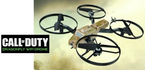 Camouflage quadcopter RC drone with four rotors and black landing legs