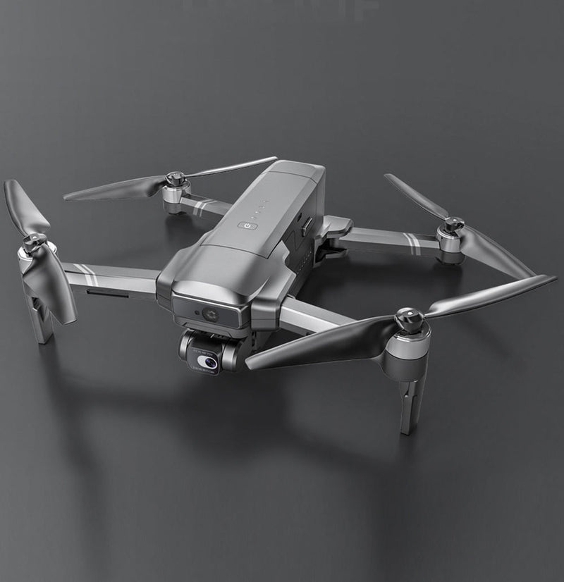 Foldable gray quadcopter drone with 4 propellers and camera module