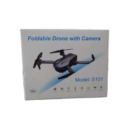 Foldable camera drone box, Model S101, folded quadcopter illustration