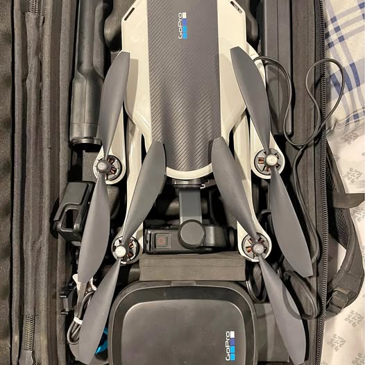 GoPro Karma drone with four gray propellers and gimbal camera module