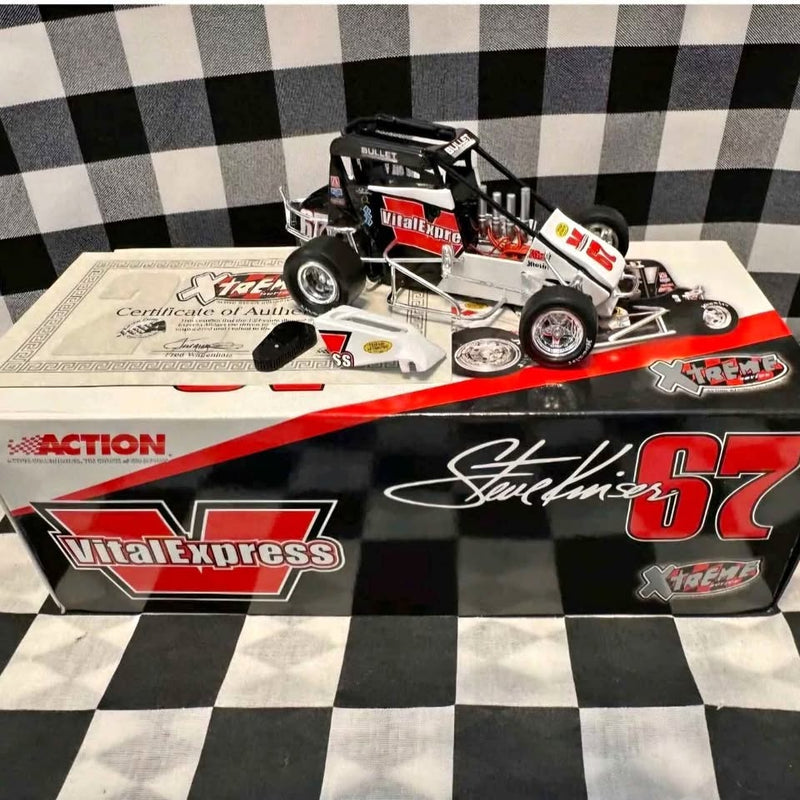 Steve Kinser diecast race car model with black, red, and white livery, #37 graphics