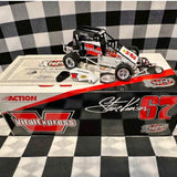 Steve Kinser diecast race car model with black, red, and white livery, #37 graphics