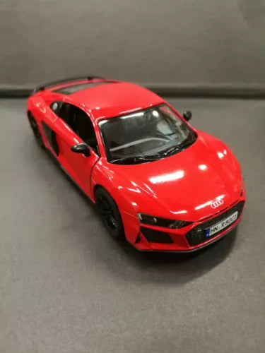 Red Audi R8 Coupe diecast toy car, front view