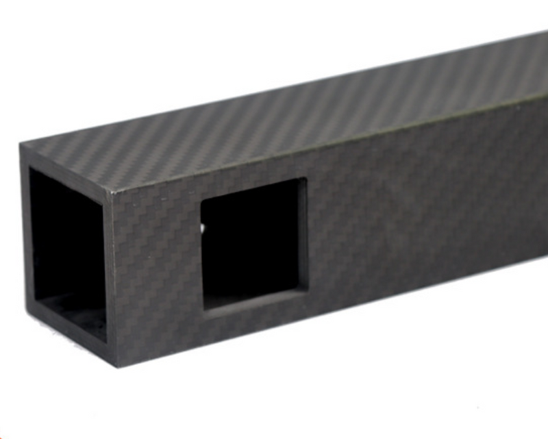 Carbon fiber drone tool holder tube, plain weave, rectangular side opening