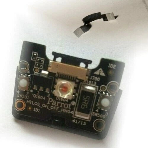 Drone power button PCB with ribbon cable and plastic cover