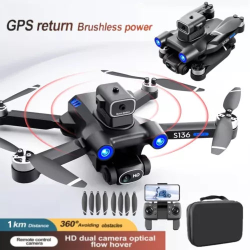Foldable quadcopter drone with HD dual camera, GPS return, blue LED arms