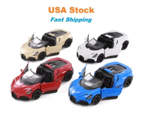 Diecast model toy car (1:36) in four colors: cream, white, red, and blue