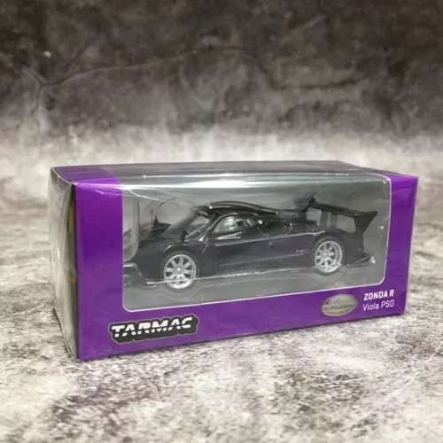 Tarmac Works 1:64 die-cast model car in box, dark gray Pagani Zonda R