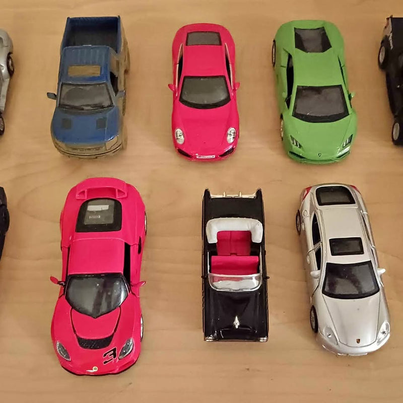 Assorted diecast toy cars, mixed colors with detailed molded bodies